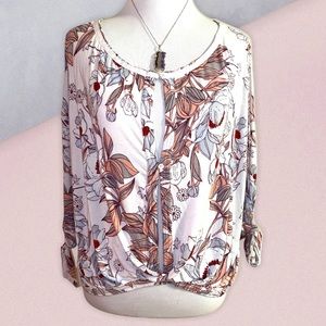 Free people floral twist top, tie sleeve, xs-xl